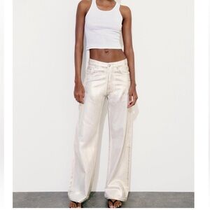 ZARA MID WAIST LOOSE FOIL JEANS
